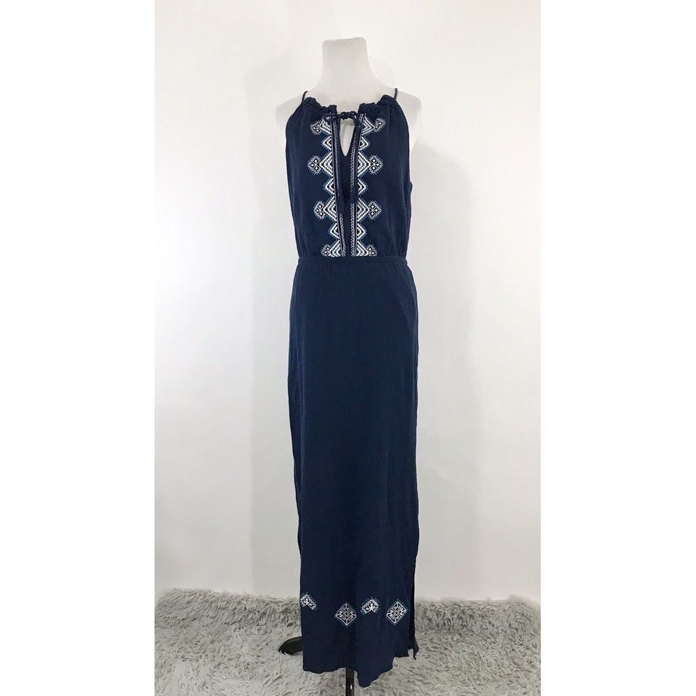 Market & Spruce‎ Stitch Fix Boho Embroidery Maxi Dress Blue Size M